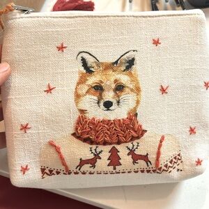 Embroidered Fox Zipper Pouch